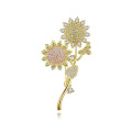 Elegant Jewelry Accessories Sun Flower Gold Plated Colorful CZ Brooch